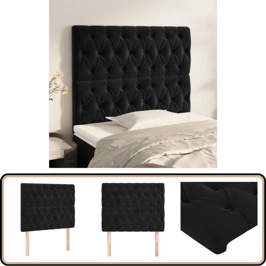 VidaXL Hoofdborden 2 stuks 90x7x78 88 cm Zwart Hoofd Bord Hoofdkussen Velvet Zwarte Kamerdecoratie Luxe Bedbank Leeshoek