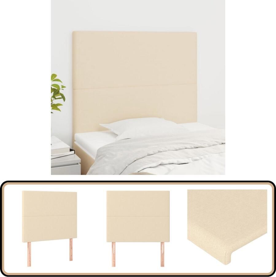 VidaXL Hoofdborden 2 stuks Crèmekleurig 80x5x88 cm Hoofd Bord Hoofdborden Bedding Kamerdecoratie Stoffen Hoofdbord