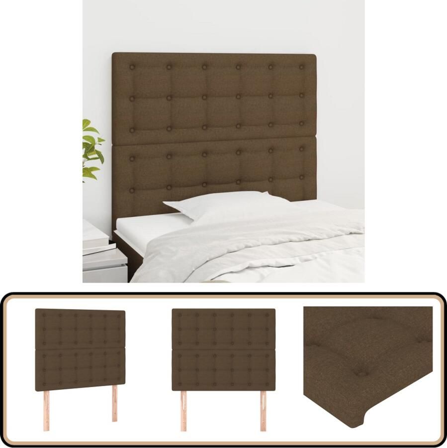 VidaXL Hoofdborden 2 stuks Donkerbruin Stof 100x5x78 88 cm Hoofd Bord Hoofdborden Bedding Slaap Accessoires Kamer Decoratie Bruine Meubels Stoffen Hoofdborden