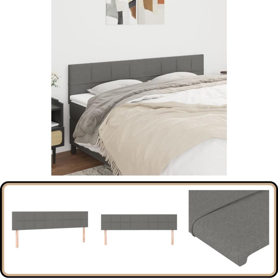 VidaXL Hoofdborden 2 stuks Donkergrijs 100x5x78 88 cm Hoofd Bord Hoofdeinde Bed Accessoires Stoffen Hoofdbord Donkere Kleuren