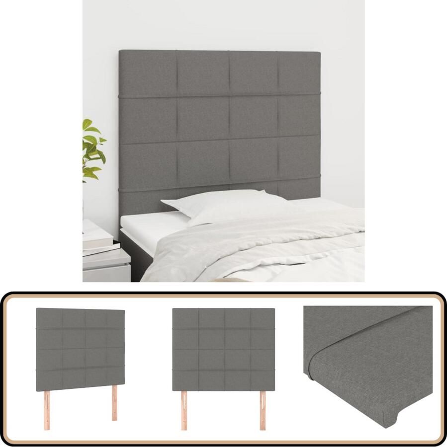 VidaXL Hoofdborden 2 stuks Donkergrijs 100x5x78 88 cm Hoofd Bord Hoofdkussen Beddecoratie Slaap Accessoires Donkere Kleuren