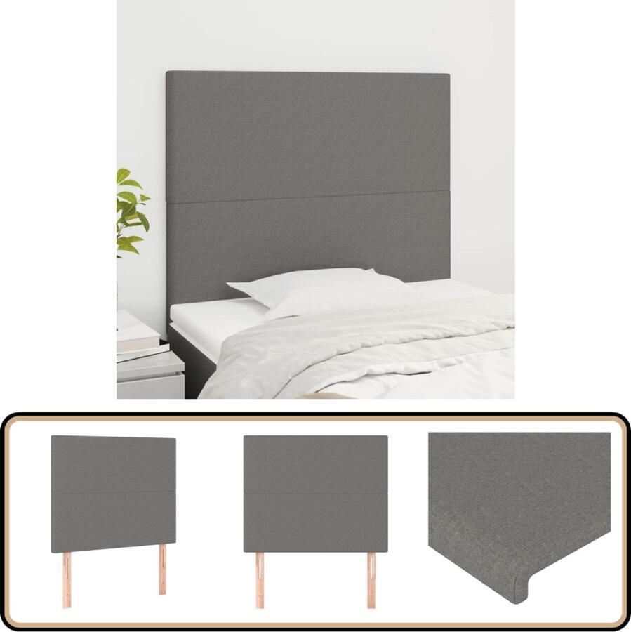 VidaXL Hoofdborden 2 stuks Donkergrijs 90x5x78 88 cm Hoofd Bord Hoofdeinde Bed Accessoires Stoffen Hoofdbord Grijs Hoofdbord Tweepersoons Hoofdbord
