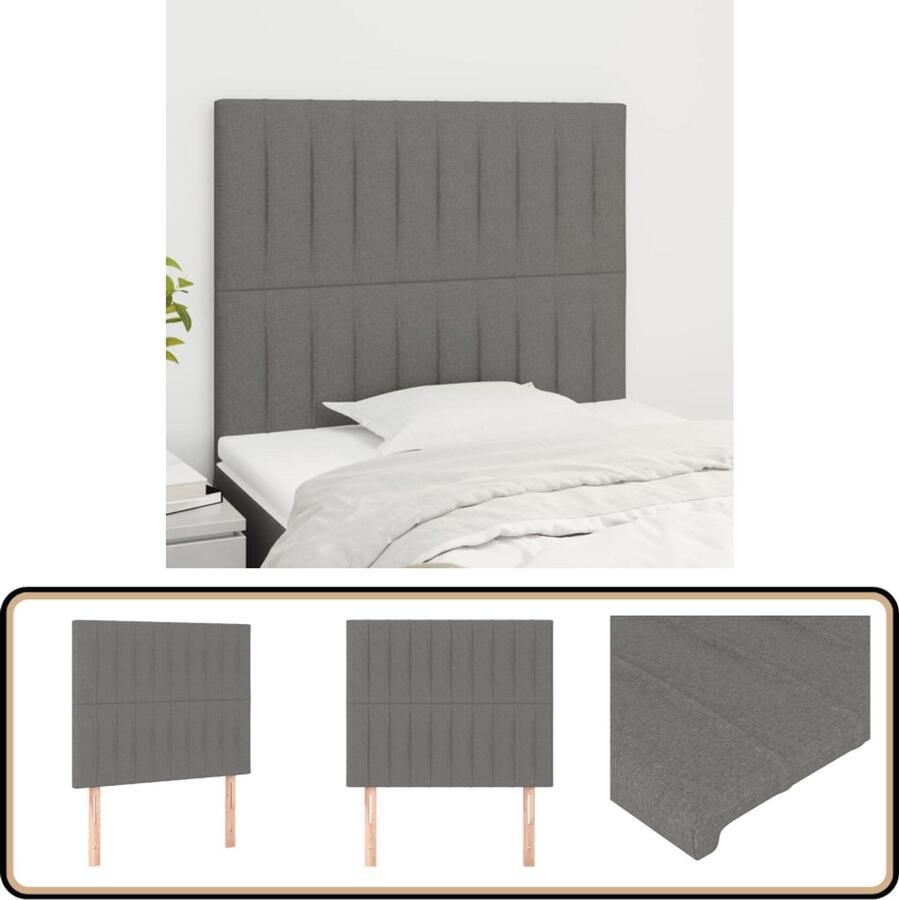 VidaXL Hoofdborden 2 stuks Donkergrijs 90x5x78 88 cm Hoofd Bord Hoofdeinde Bedkader Tweepersoonsbed Donkere Kleuren Grijs Stoffen Headboard Comfortabel Leeshoek