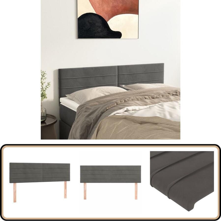 VidaXL Hoofdborden 2 stuks Donkergrijs Fluweel Hoofd Bord Hoofdeinde Bed Accessoires Velvet Grijs