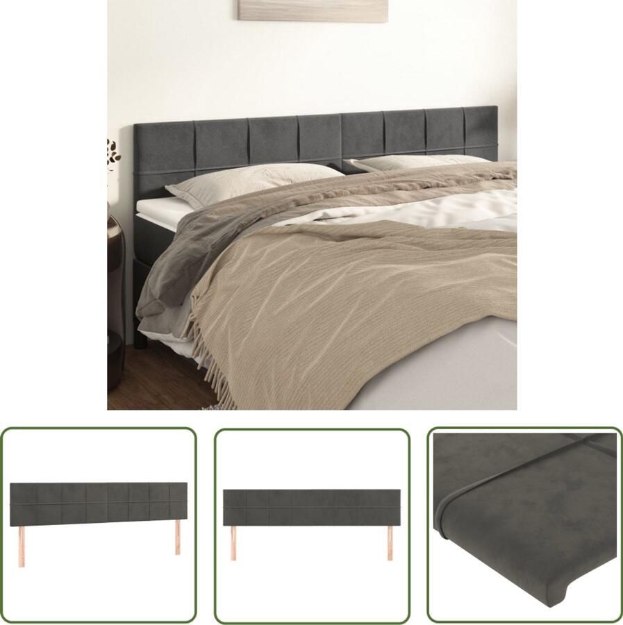 VidaXL Hoofdborden 2 stuks Donkergrijs Fluweel Hoofd Bord Hoofdkussen Beddecoratie Luxe Bed Velvet Grijs Tweepersoonsbed