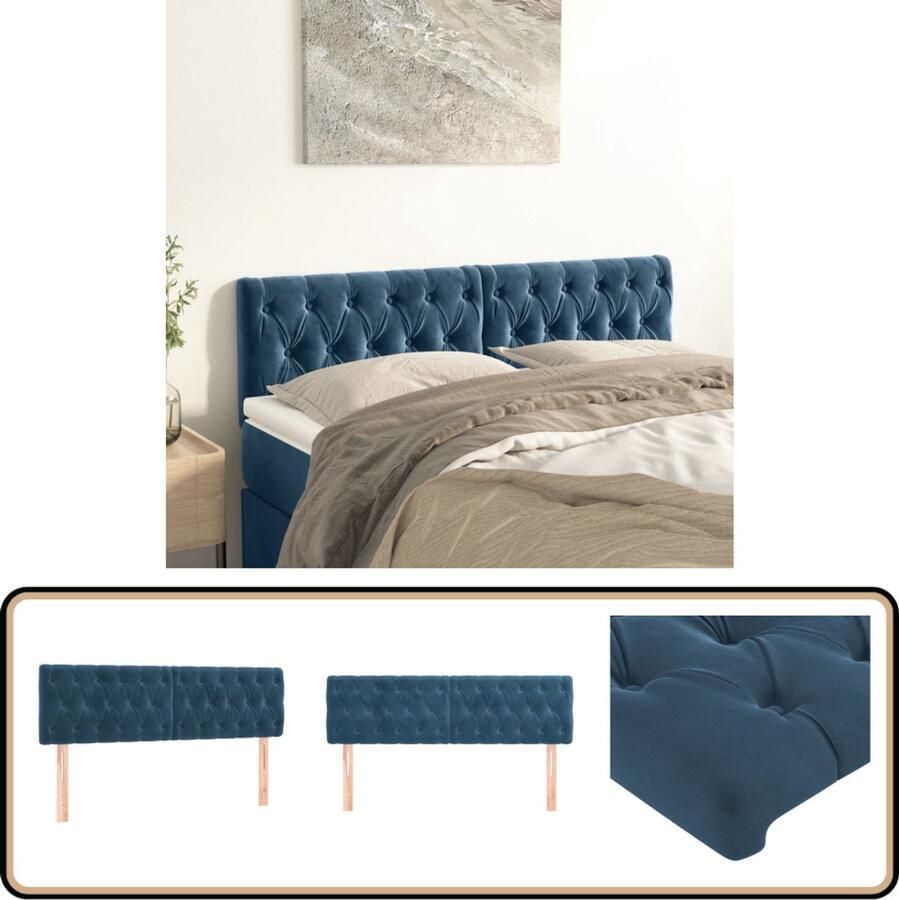 VidaXL Hoofdborden 2 stuks Fluweel Donkerblauw Hoofd Bord Hoofdborden Bedding Slaap Accessoires Velvet