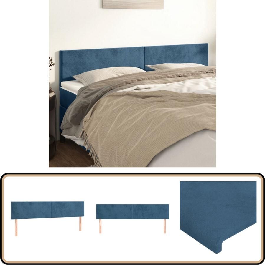 VidaXL Hoofdborden 2 stuks Fluweel Donkerblauw Hoofd Bord Hoofdeinde Bed Accessoires Velvet Blauw