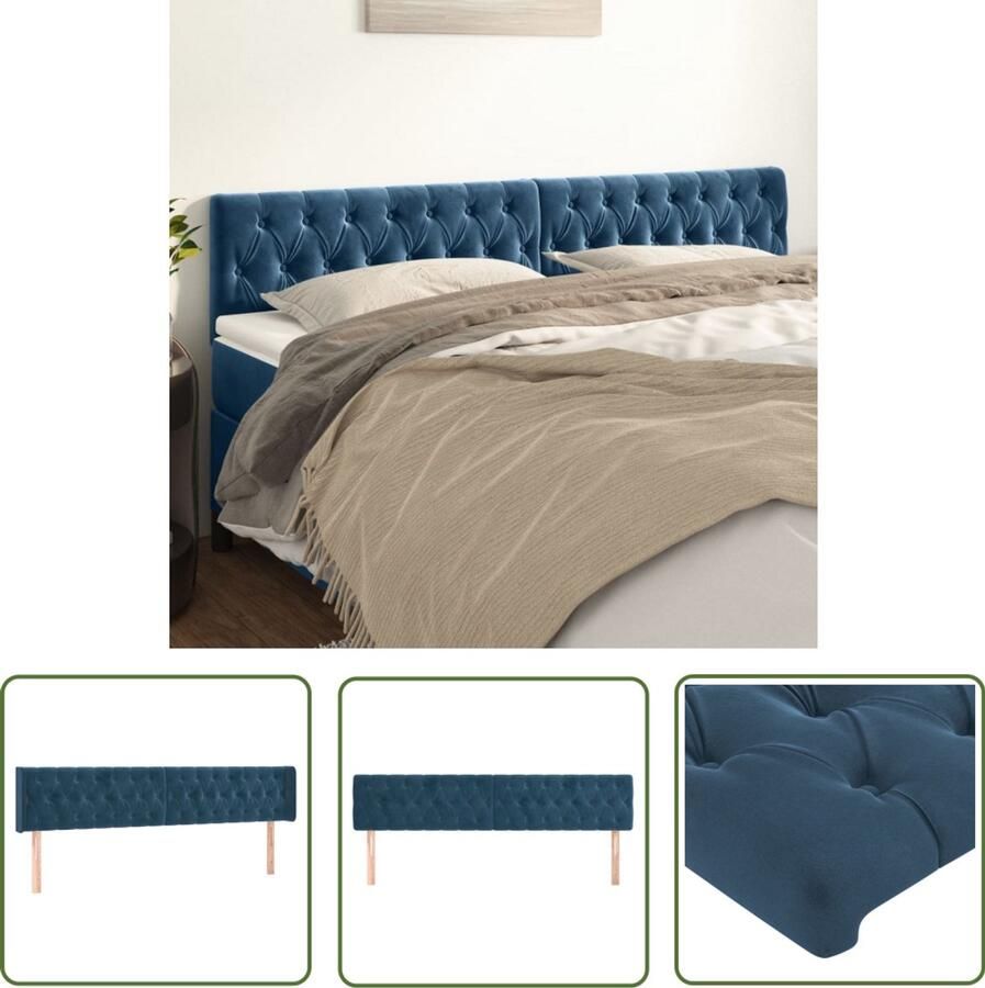 VidaXL Hoofdborden 2 stuks Fluweel Donkerblauw Hoofd Bord Hoofdeinde Bed Accessoires Velvet Blauw Luxe