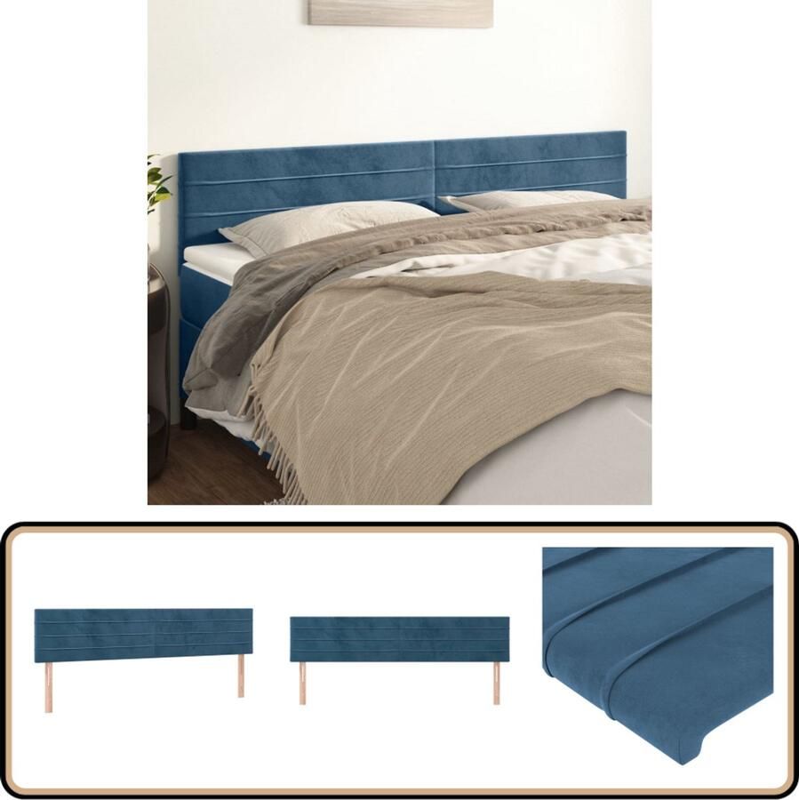 VidaXL Hoofdborden 2 stuks Fluweel Donkerblauw Hoofd Bord Hoofdeinde Beddengoed Slaap Accessoires Velvet