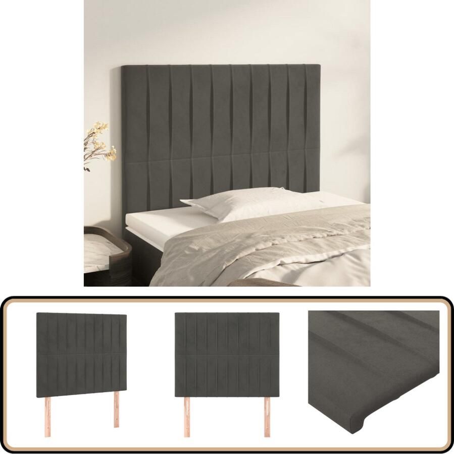 VidaXL Hoofdborden 2 stuks Fluweel Donkergrijs Hoofd Bord Beddengoed Hoofdeinde Velvet Grijs