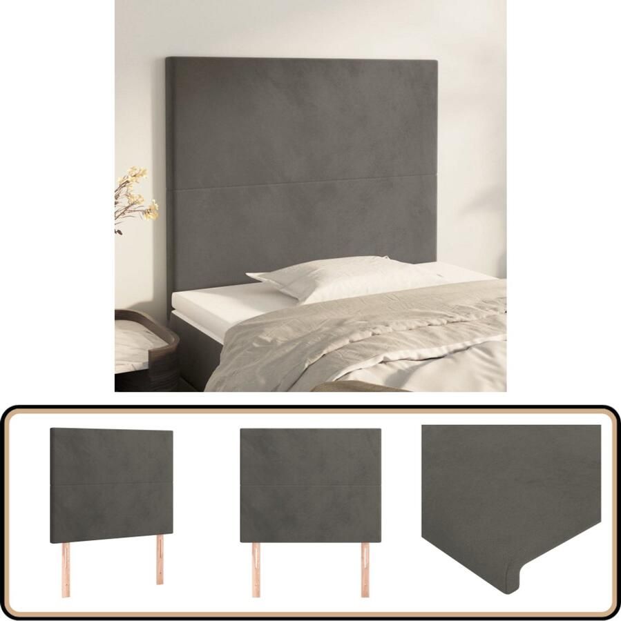 VidaXL Hoofdborden 2 stuks Fluweel Donkergrijs Hoofd Bord Hoofdborden Beddecoratie Velvet Grijs Luxe Comfort