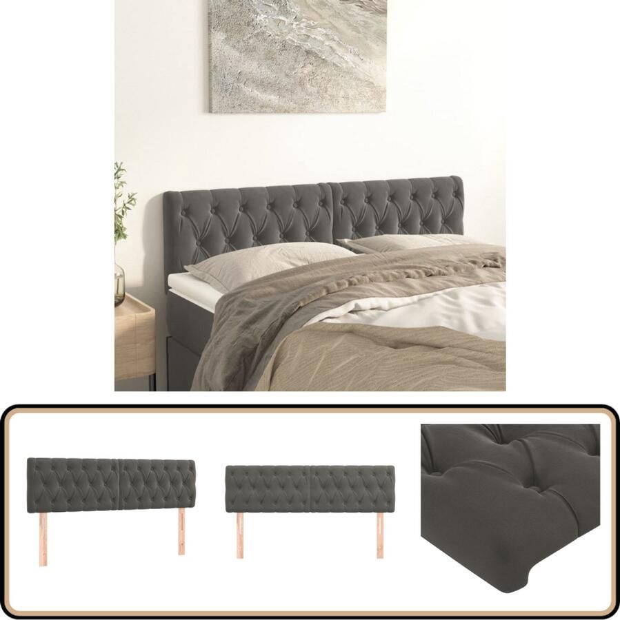 VidaXL Hoofdborden 2 stuks Fluweel Donkergrijs Hoofd Bord Hoofdkussen Bedding Accessoires Velvet Grijs Luxe
