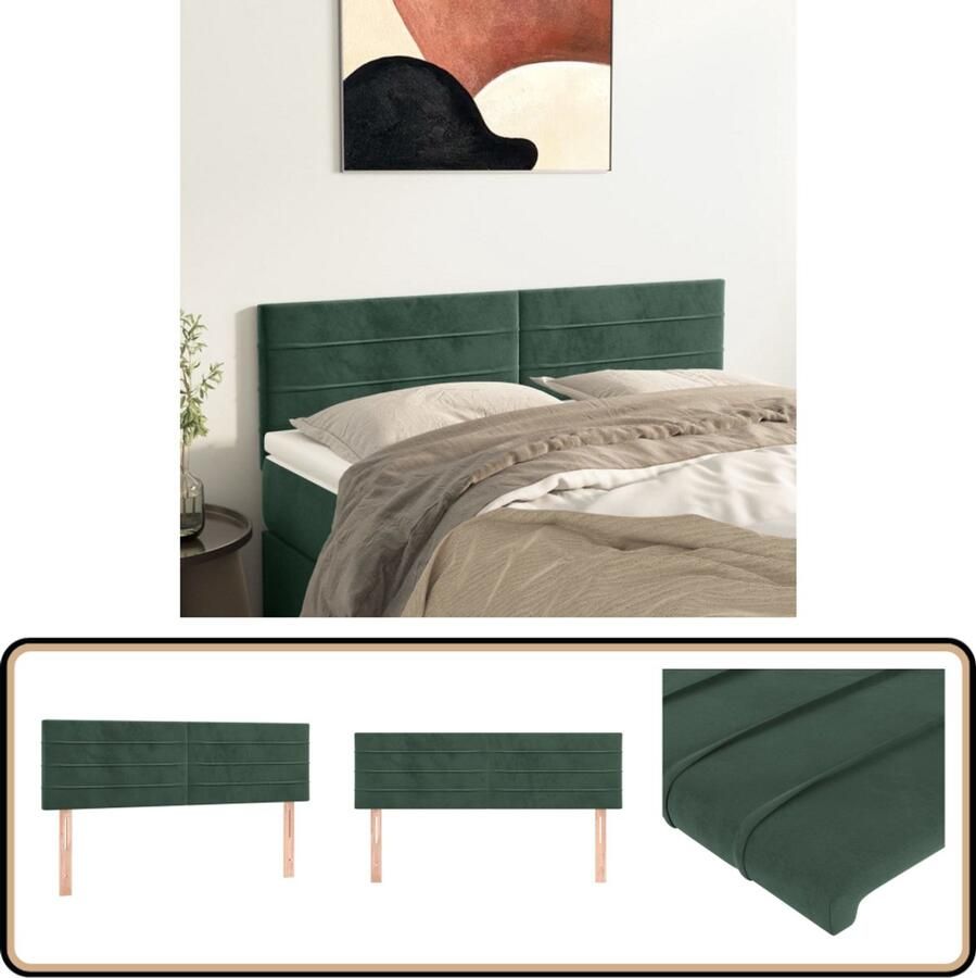 VidaXL Hoofdborden 2 stuks Fluweel Donkergroen Hoofd Bord Hoofdeinde Beddengoed Velvet Groen Luxe Comfort