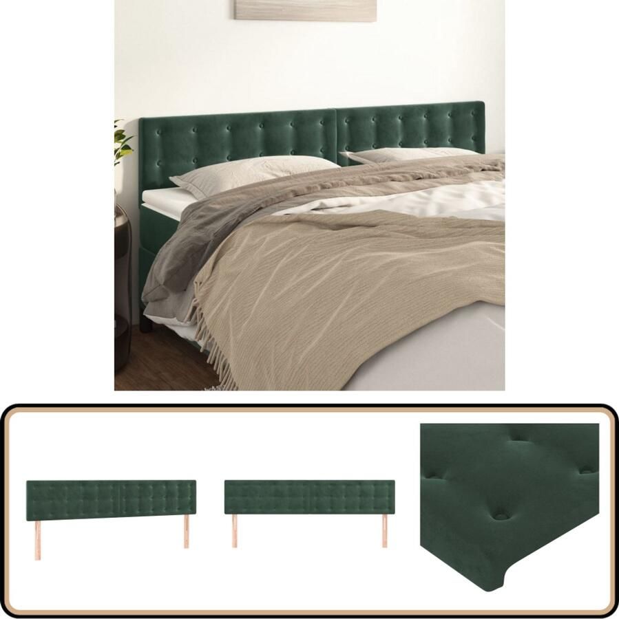 VidaXL Hoofdborden 2 stuks Fluweel Donkergroen Hoofd Bord Hoofdkussen Beddecoratie Velvet Groen