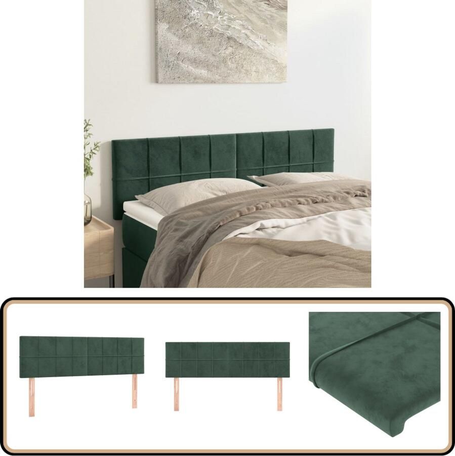 VidaXL Hoofdborden 2 stuks Fluweel Donkergroen Hoofd Bord Hoofdkussen Velvet Donkere Kleuren Tweepersoonsbed Bedroom Decoratie Slaapkamer Accessoires
