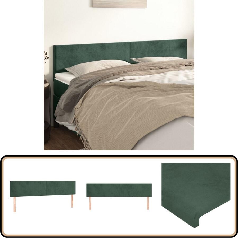 VidaXL Hoofdborden 2 stuks Fluweel Donkergroen Hoofd Bord Hoofdkussen Velvet Groen Beddengoed