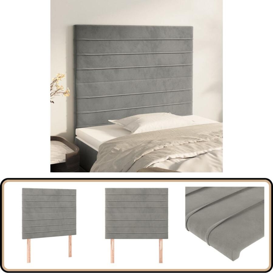 VidaXL Hoofdborden 2 stuks Fluweel Lichtgrijs Hoofd Bord Bed Accessoires Hoofdeinde Luxe Hoofdbord Velvet Hoofdbord