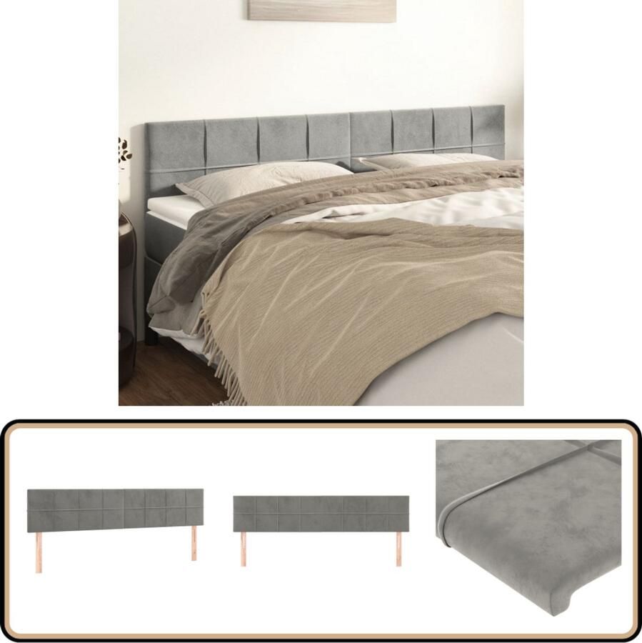 VidaXL Hoofdborden 2 stuks Fluweel Lichtgrijs Hoofd Bord Hoofdkussen Beddecoratie Luxe Bed Velvet Bed