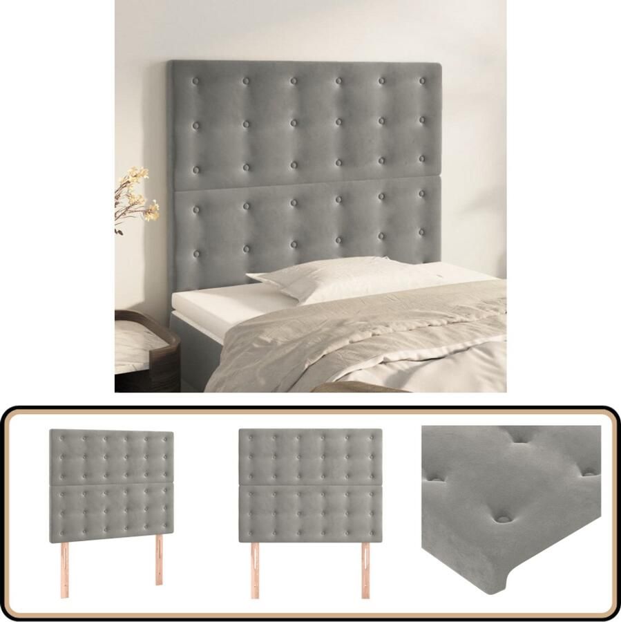 VidaXL Hoofdborden 2 stuks Fluweel Lichtgrijs Hoofd Bord Hoofdkussen Bedkleden Slaap Accessoires Luxe Bedding