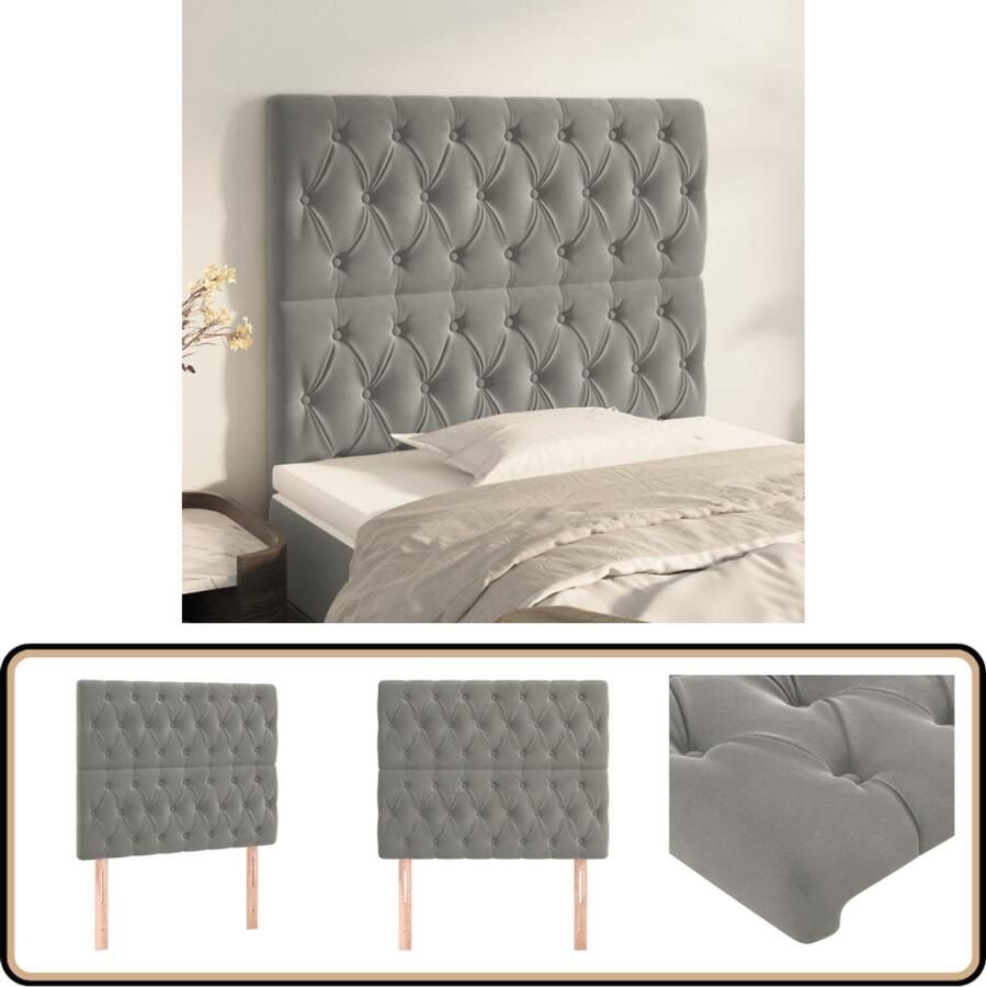 VidaXL Hoofdborden 2 stuks Fluweel Lichtgrijs Klassieke Hoofdbord Grijs Fluweel Hoofdbord Verhogen Ergonomisch Hoofdbord Luxe Hoofdbord Bestellen
