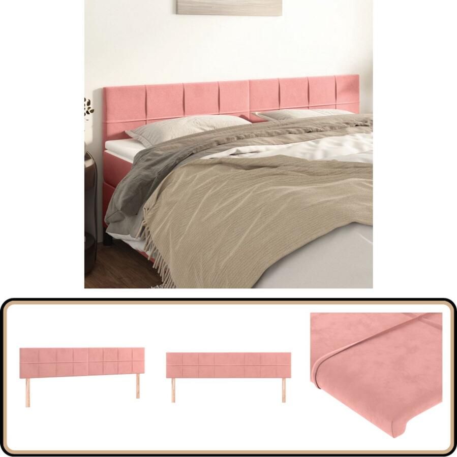 VidaXL Hoofdborden 2 stuks Fluweel Roze 100x5x78 88 cm Hoofd Bord Hoofdkussen Tweepersoonsbed Velvet Roze Luxe