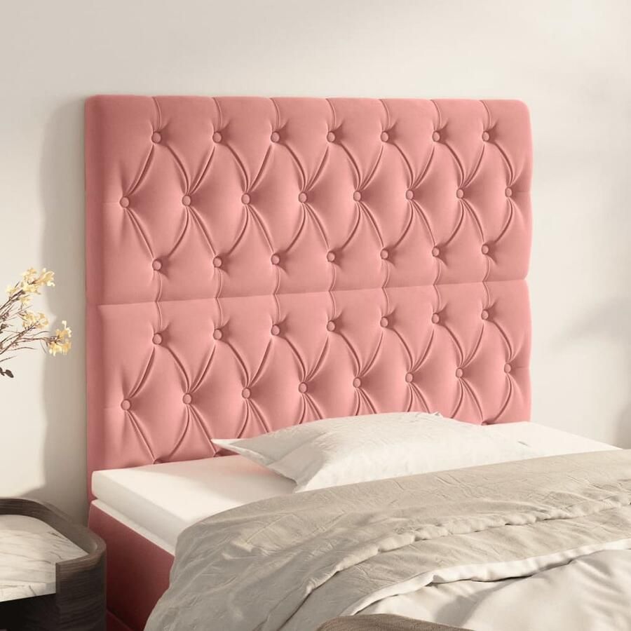 VidaXL Hoofdborden 2 stuks Fluweel Roze 100x7x88cm Hoofd Bord Hoofdkussen Beddecoratie Roze Meubilair Velvet Fluweel Bedroom Decor Slaapkamerstijl - Foto 2
