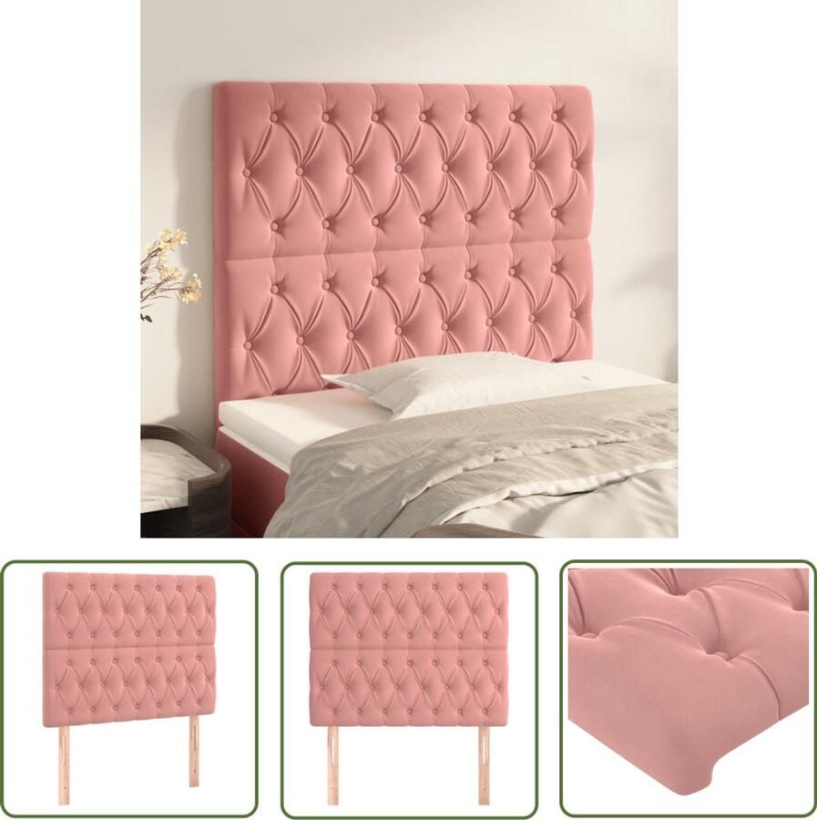 VidaXL Hoofdborden 2 stuks Fluweel Roze 100x7x88cm Hoofd Bord Hoofdkussen Beddecoratie Roze Meubilair Velvet Fluweel Bedroom Decor Slaapkamerstijl