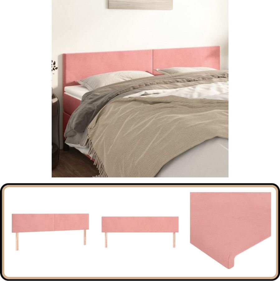 VidaXL Hoofdborden 2 stuks Fluweel Roze 80x5x78 88 cm Hoofdboard Hoofdkussen Velvet Roze Tweepersoonsbed Bedroom Decor Slaapkamerstijl