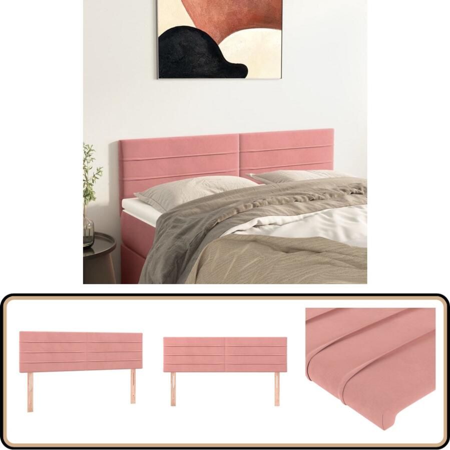 VidaXL Hoofdborden 2 stuks Fluweel Roze Hoofd Bord Hoofdkussen Beddecoratie Slaap Accessoires Zachte Materialen Luxe Interieur Roze Kleur