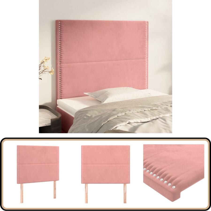 VidaXL Hoofdborden 2 stuks Fluweel Roze Hoofd Bord Hoofdkussen Beddecoratie Velvet Roze Tweepersoonsbed Stapelbed