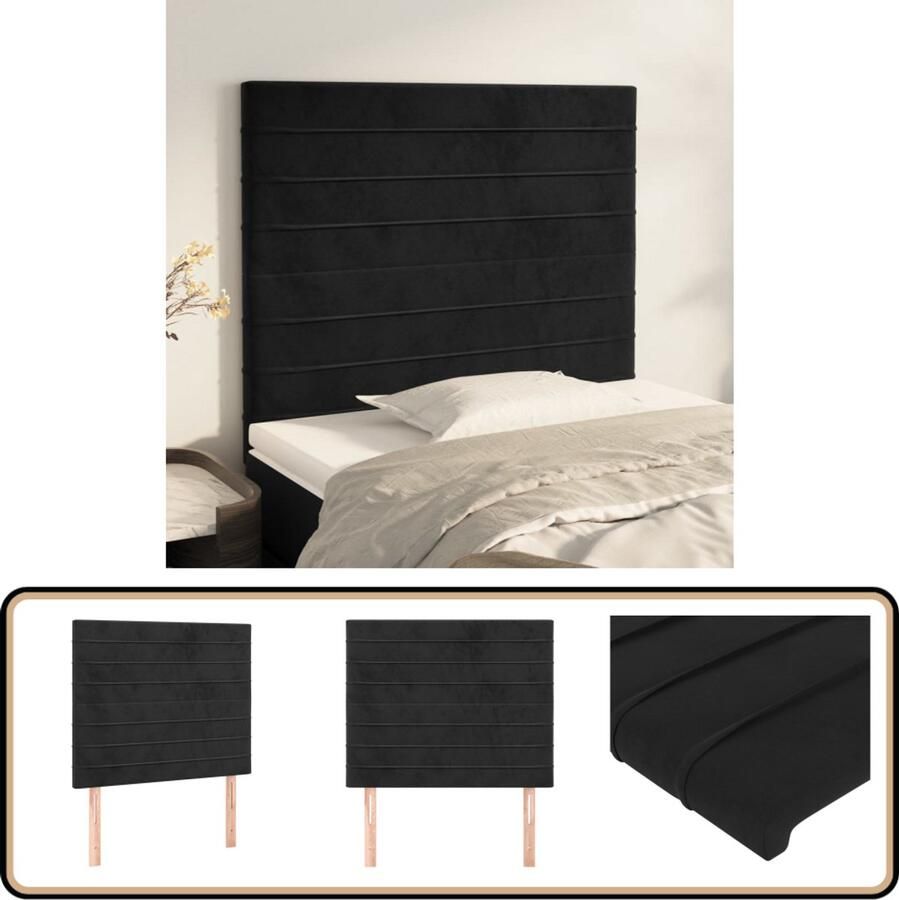 VidaXL Hoofdborden 2 stuks Fluweel Zwart 100x5x78 88 cm Hoofd Bord Hoofdkussen Beddengoed Velvet Zwart Tweepersoonsbed Slaapcomfort Bedroom Decor