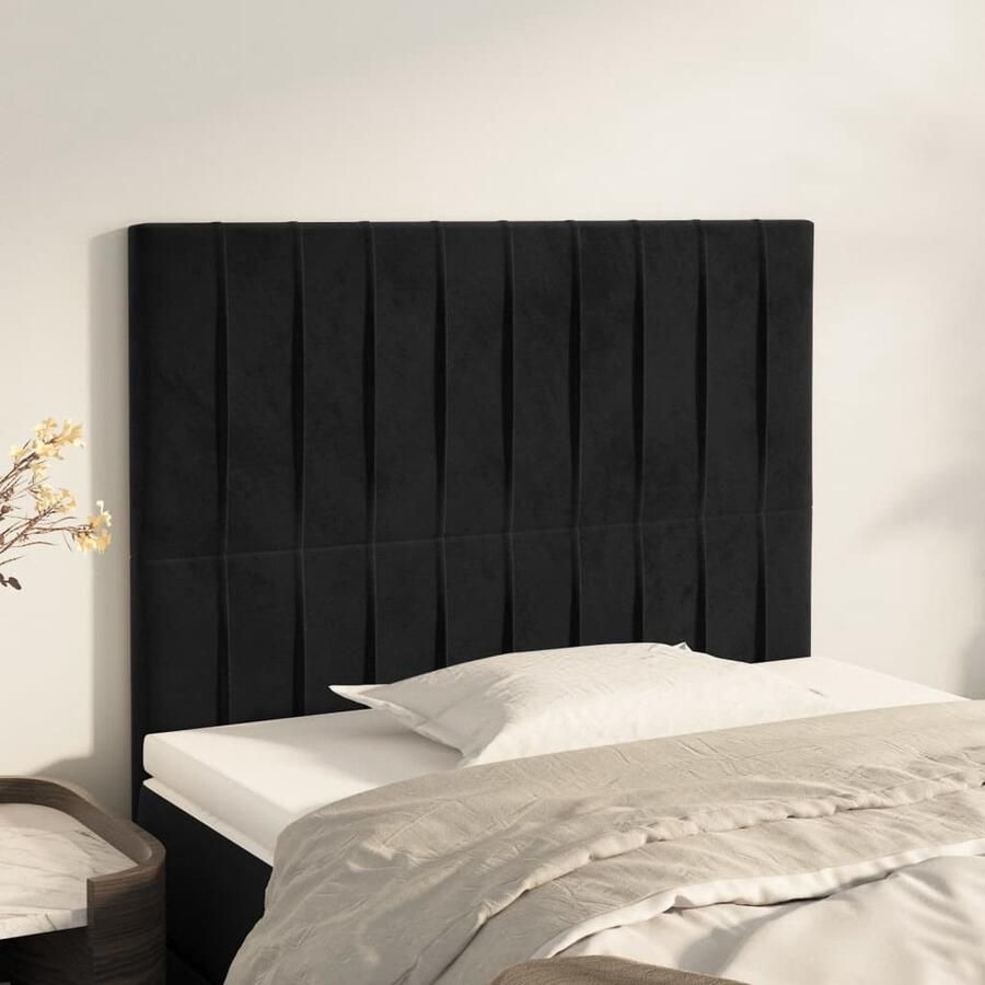 VidaXL Hoofdborden 2 stuks Fluweel Zwart 90x5x88 cm Hoofd Bord Hoofdkussen Beddecoratie Velvet Zwarte Kamer Luxe Bed Stapelbar Tweepersoonsbed - Foto 2
