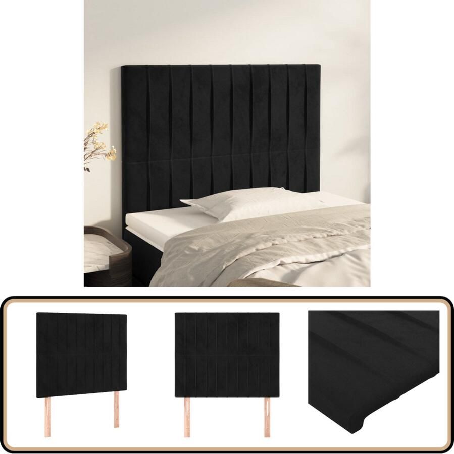 VidaXL Hoofdborden 2 stuks Fluweel Zwart 90x5x88 cm Hoofd Bord Hoofdkussen Beddecoratie Velvet Zwarte Kamer Luxe Bed Stapelbar Tweepersoonsbed
