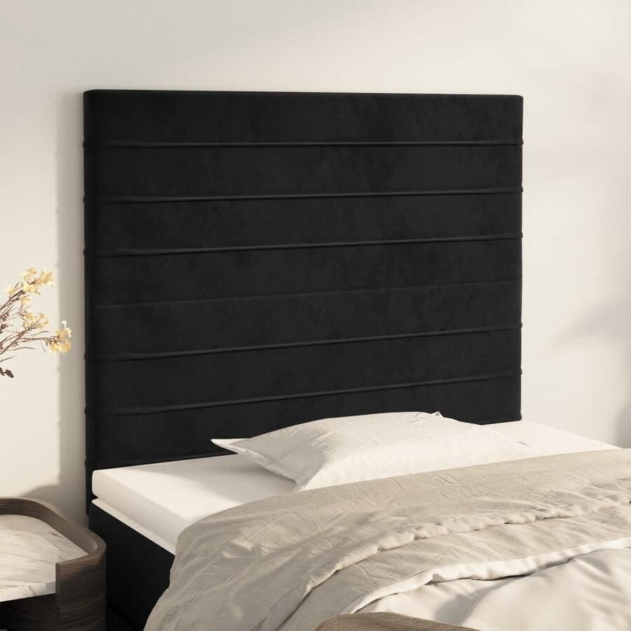 VidaXL Hoofdborden 2 stuks Fluweel Zwart 100x5x78 88 cm Hoofd Bord Hoofdkussen Beddengoed Velvet Zwart Tweepersoonsbed Slaapcomfort Bedroom Decor - Foto 2