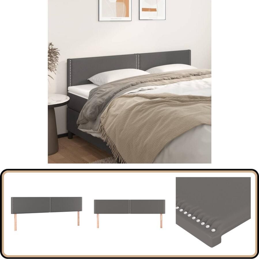 VidaXL Hoofdborden 2 stuks Kunstleer Grijs Hoofd Bord Beddecoratie Hoofdkussen Klassiek Design Grijze Kleur Kunstleder Stoffen Headboard