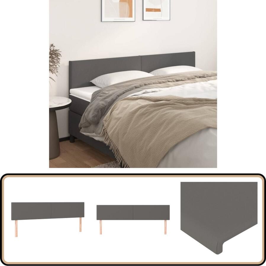 VidaXL Hoofdborden 2 stuks Kunstleer Grijs Hoofd Bord Hoofdkussen Bed Accessoires Klassiek Hoofdbord Grijze Hoofdbord