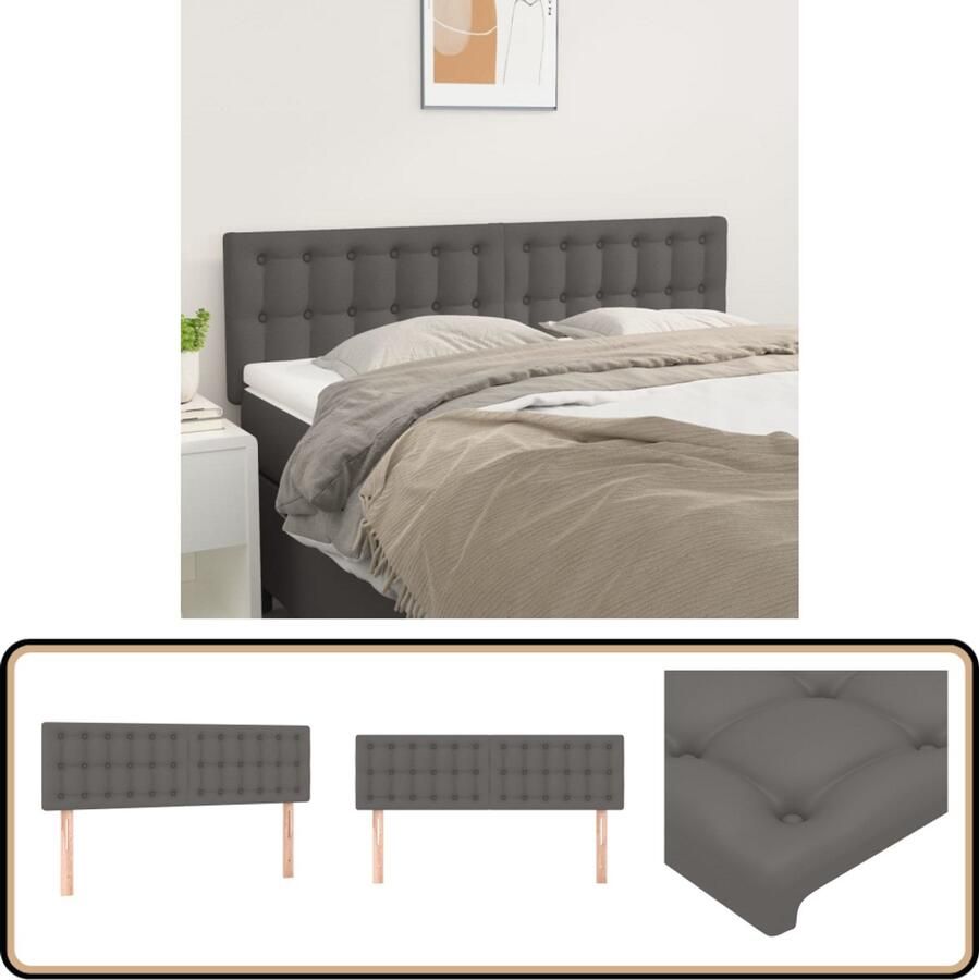 VidaXL Hoofdborden 2 stuks Kunstleer Grijs Hoofd Bord Hoofdkussen Bed Accessoires Slaap Kamer Decoratie Kunstleder