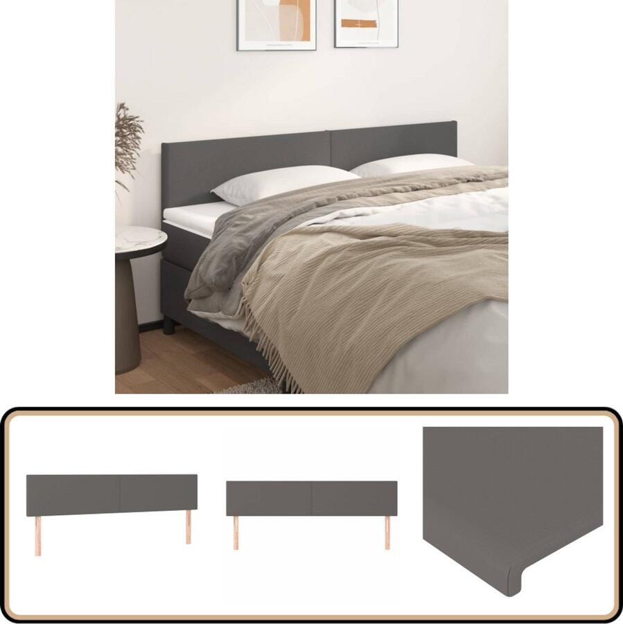 VidaXL Hoofdborden 2 stuks Kunstleer Grijs Hoofdboard Hoofdkussen Beddecoratie Slaapkamers Comfortabel Modern Grijs Kunstleder