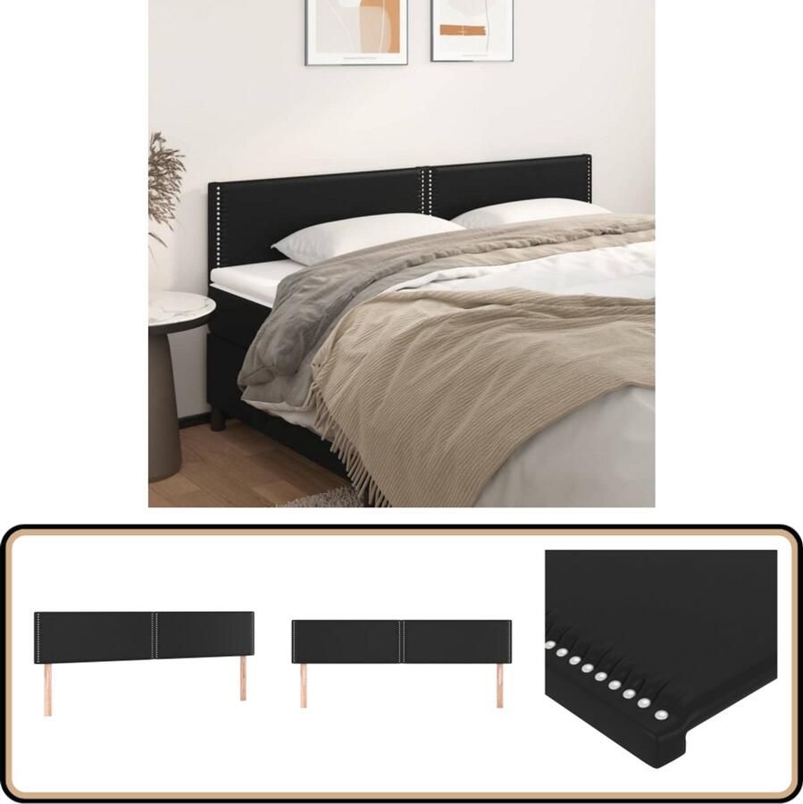 VidaXL Hoofdborden 2 stuks Kunstleer Zwart Hoofd Bord Beddecoratie Hoofdkussen Zwarte Hoofdbord Lederlook Hoofdbord