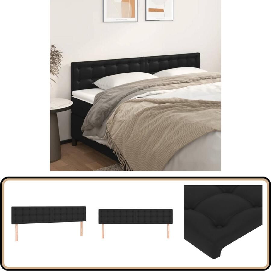 VidaXL Hoofdborden 2 stuks Kunstleer Zwart Hoofd Bord Hoofdkussen Beddecoratie Slaap Accessoires Zwarte Kamer Modern Interieur Comfortabel Bed Kunstleder