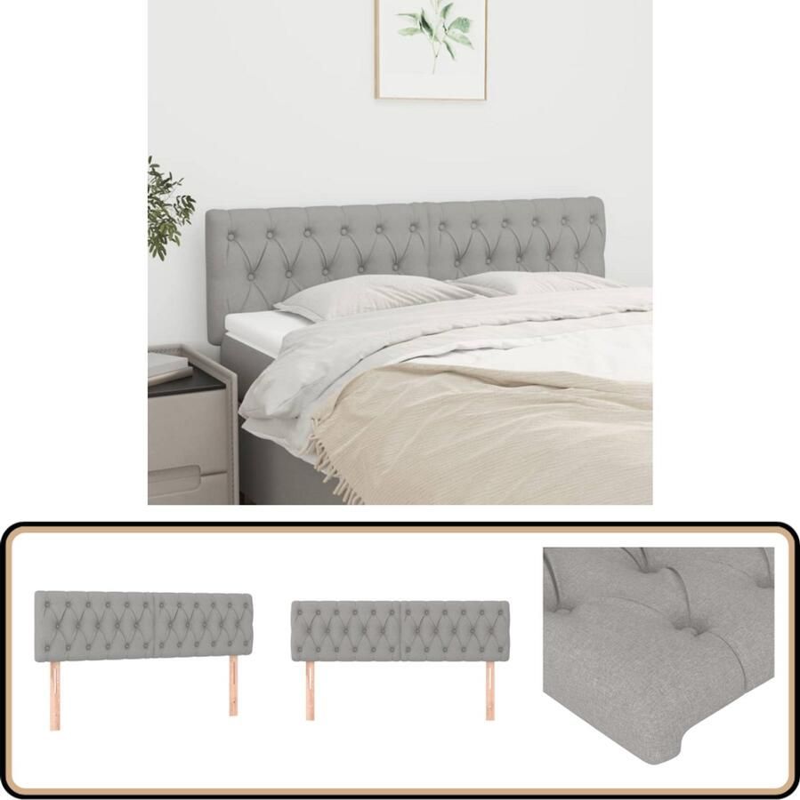 VidaXL Hoofdborden 2 stuks Lichtgrijs Stof Hoofd Bord Hoofdkussen Bedding Slaap Accessoires Kamer Decoratie Stoffen Hoofdborden