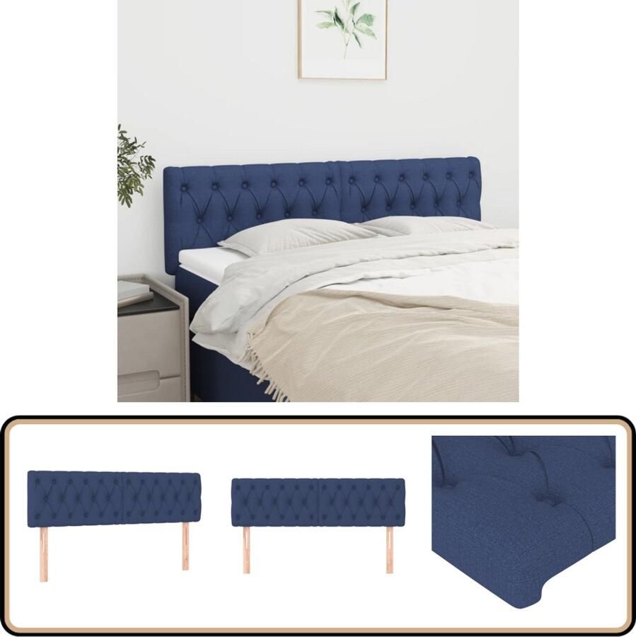 VidaXL Hoofdborden 2 stuks Stof 72x7x78 88 cm Blauw Hoofd Bord Hoofdborden Bed Accessoires Slaapkamers Blauwe Meubels