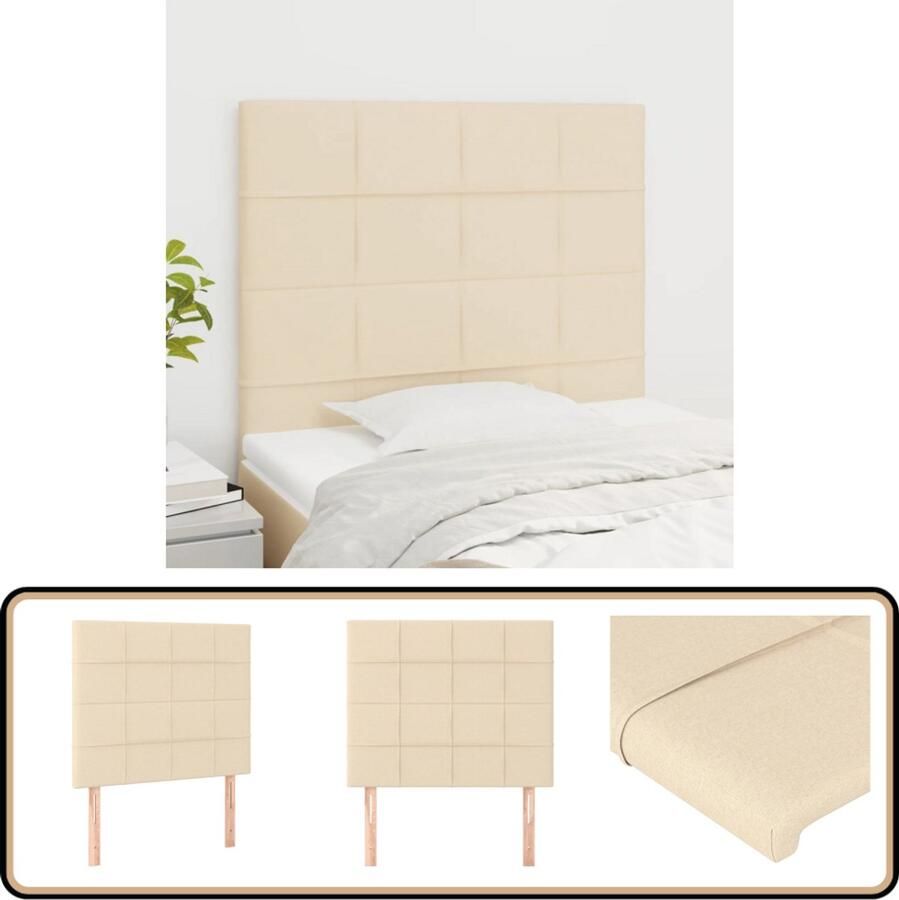 VidaXL Hoofdborden 2 stuks Stof Crèmekleurig Hoofd Bord Hoofdeinde Bedkleden Bedroom Decor Stoffen Hoofdbord Creme Kleur Luxe Bed Comfortabel Leeshoek