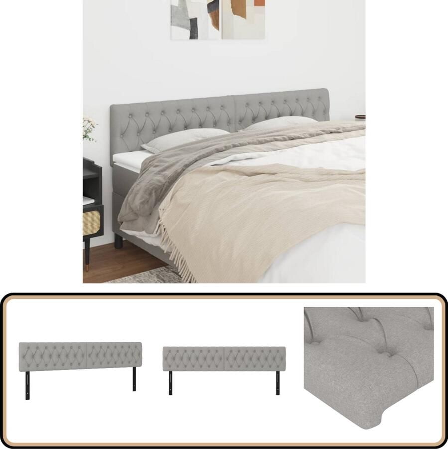 VidaXL Hoofdborden 2 stuks Stof Lichtgrijs Hoofd Bord Beddecoratie Hoofdkussen Slaapcomfort Design Headboard