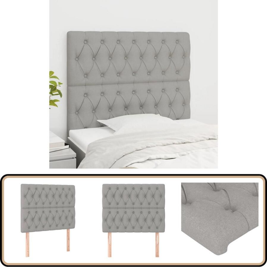 VidaXL Hoofdborden 2 stuks Stof Lichtgrijs Hoofd Bord Slaapkamers Hoofdkussen Bed Accessoires Klassiek Interieur Grijs Meubilair