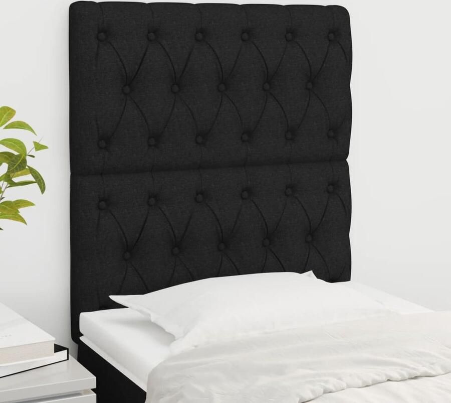 VidaXL Hoofdborden 2 stuks Stof Zwart Hoofd Bord Hoofdkussen Slaapcomfort Beddecoratie Klassiek Modern Zwart Textiel Stof Wood - Foto 2
