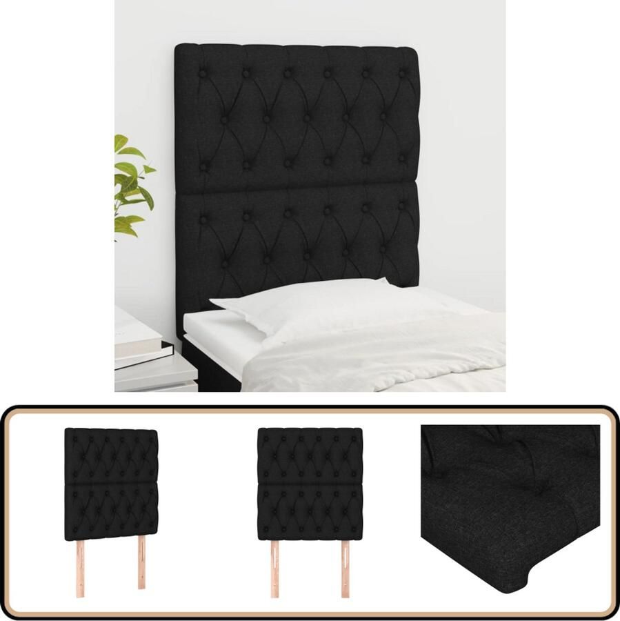 VidaXL Hoofdborden 2 stuks Stof Zwart Hoofd Bord Hoofdkussen Slaapcomfort Beddecoratie Klassiek Modern Zwart Textiel Stof Wood