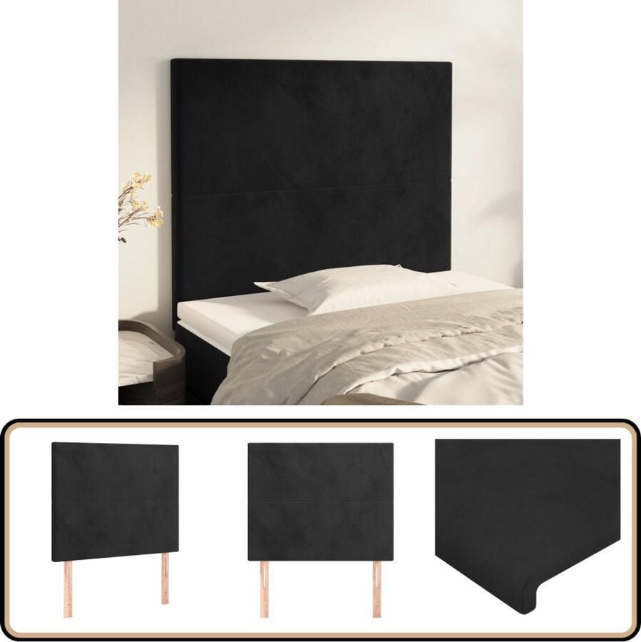 VidaXL Hoofdborden 2 stuks Zwart Fluweel 80x5x78 88 cm Hoofd Bord Hoofdkussen Velvet Zwart Bed Accessoires