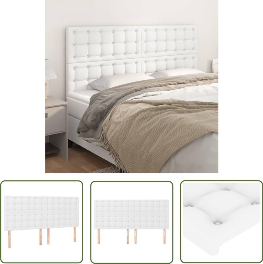 VidaXL Hoofdborden 4 st 100x5 cm Kunstleer Wit Hoofd Bord Hoofdkussen Beddecoratie Slaapkamer Decoratie Kunstleder Wit Meubilair Stapelbed