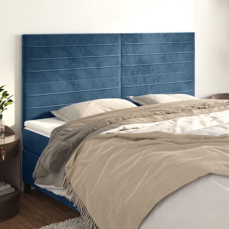 VidaXL Hoofdborden 4 stuks 80x5x78 88 cm Fluweel Donkerblauw Hoofd Bord Hoofdkussen Beddengoed Slaap Accessoires Luxe Bed Velvet Bedhead - Foto 2